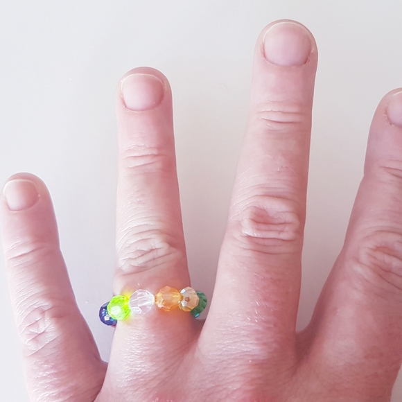 Bejeweled Ring Multi Colored Beads  Handmade Jewelry s8-9 - Picture 5 of 14